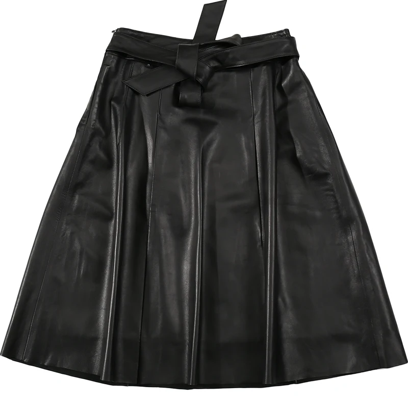 2020 autumn new Haining leather A word skirt female sheepskin is thin half big size skirt. | Женская одежда