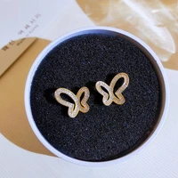 romantic 14k gold plated cute butterfly stud diamond earrings japanesekorea delicate fine jewelry zircon earrings for women
