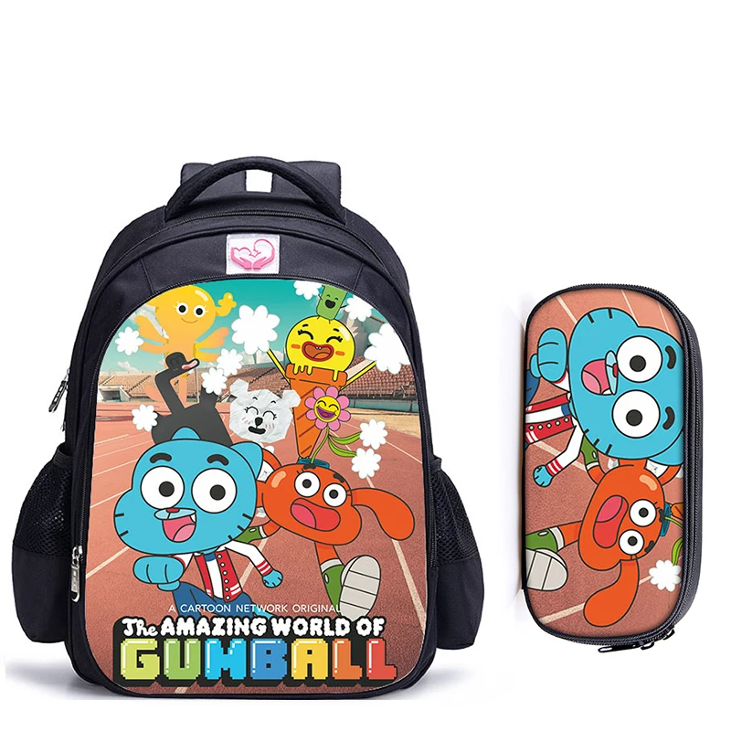 2pcs 018 16 дюймов удивительный мир Gumball детские школьные сумки ортопедические школьный рюкзак для детей мальчиков девочек Mochila Infantil мультяшный чехол - Цвет: 2pcs 018