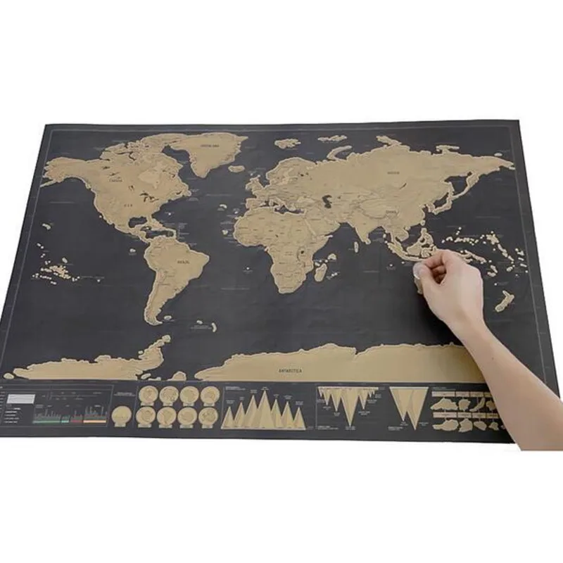 1Piece Deluxe Black Scratch Off World Map 82.5 X 59.4cm With Cylinder Packing Room Decoration Wall Stickers |