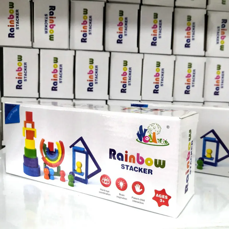 Деревянные радужные блоки комплект из 3 предметов плетеный абажур натурального