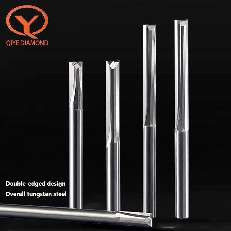 

QIYE CNC Tool 3.175mm 4mm 6mm 8mm Shank 2 Flute Router Bit Engraving Bit Straight Slot Milling Cutter Tungsten Carbide End Mill