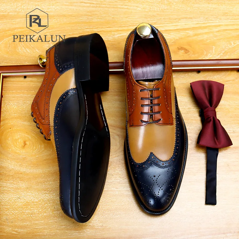 Мужские деловые кожаные туфли оксфорды свадебные броги на шнуровке Италия