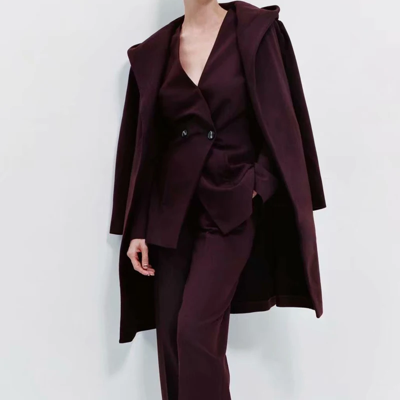 Женское повседневное пальто с капюшоном KUMSVAG элегантное офисное из смешанной