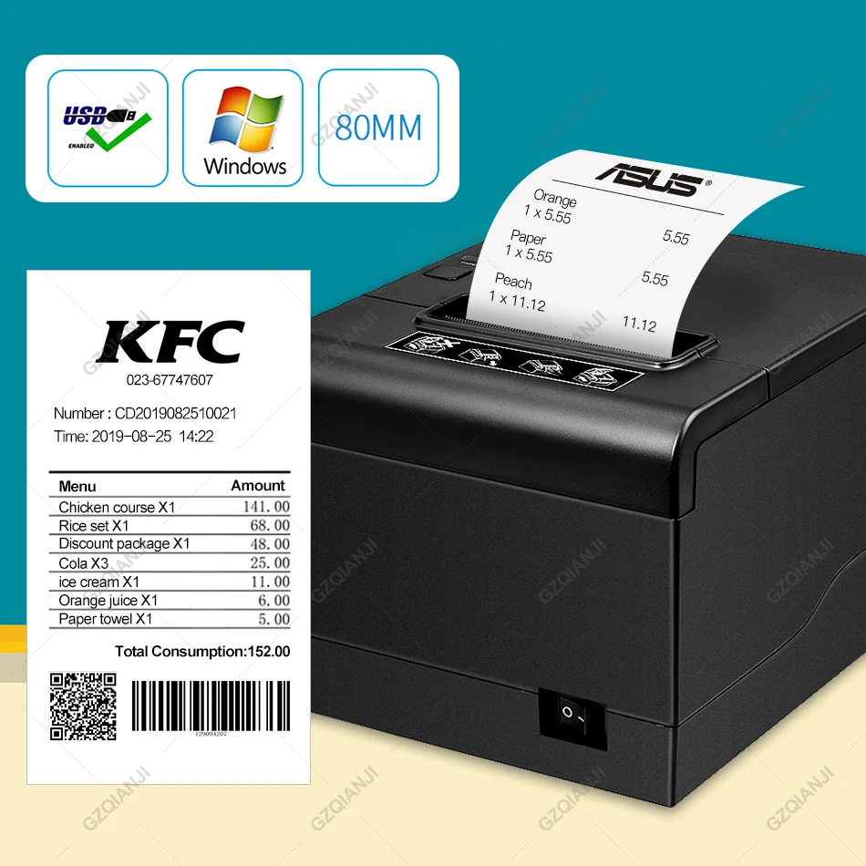 

NEW 80mm Wifi Bluetooth Thermal Receipt POS Printer With Auto Cutter For Kitchen USB/Ethernet Port Support Cash Drawer ESC/POS