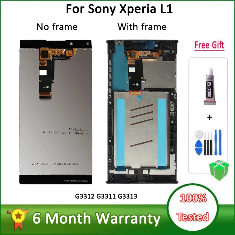 ЖК-дисплей 5,5 дюйма для Sony Xperia L1, экран G3312, G3311, G3313, сенсорный дигитайзер в сборе для Sony L1, ЖК-дисплей с заменой рамки ЖК-дисплей 5,5 дюйма для Sony Xperia L1, экран G3312, G3311, G3313, сенсорный дигитайзер в сборе для Sony L1, ЖК-дисплей с заменой рамки