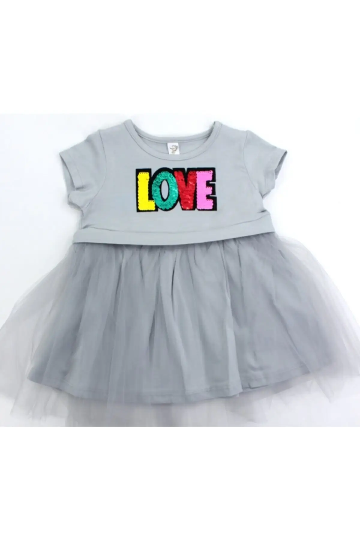 

Noa Gauze Love Printed Baby Dress Short Sleeve bebe collar Gray Sequin Basic