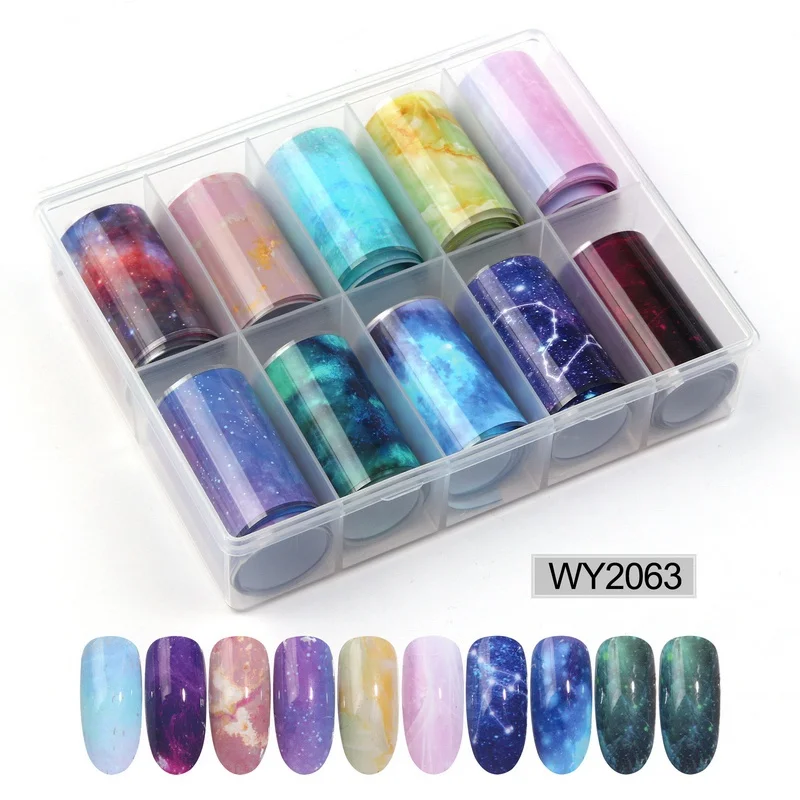 2063 Nail Foil 10 шт./компл. 4*100 см голографическое искусство ногтей Переводные Фольга наклейки бумага Звездное AB Цвет Фольга для ногтей наклейки для хобби ногтевой дизайн - Цвет: 2063 Nail Foil
