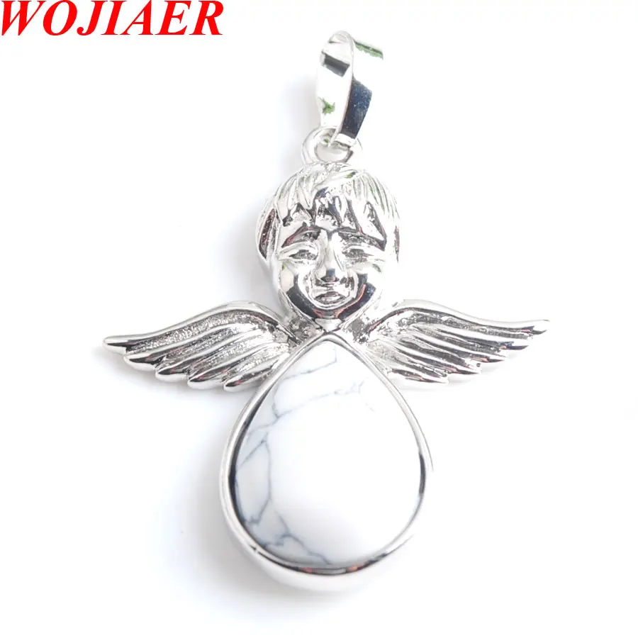

WOJIAER Natural Stones Angels Girl Necklace & Pendants White Turquoise Silver-color Water Drop Jewelry Woman Wedding Gift M9028