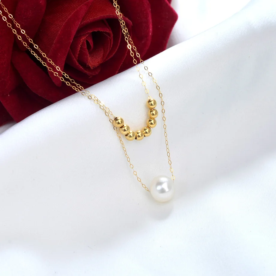 

ZHIXI Real 18K Gold Fine Jewelry Necklace Solid AU750 Chain Natural AKOYA Seawater Pearl and Gold Ball Pendant For Women D581