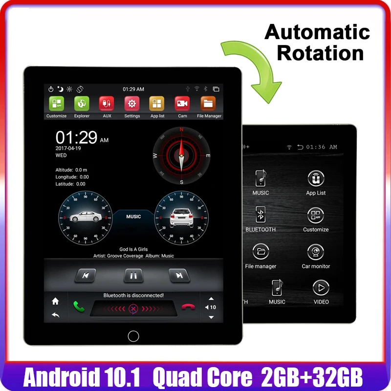 Tesla Style Automatic Rotation Screen 2 Din Universal Android 11 Car DVD GPS Multimedia Player Auto Radio Car Stereo 10.1inch