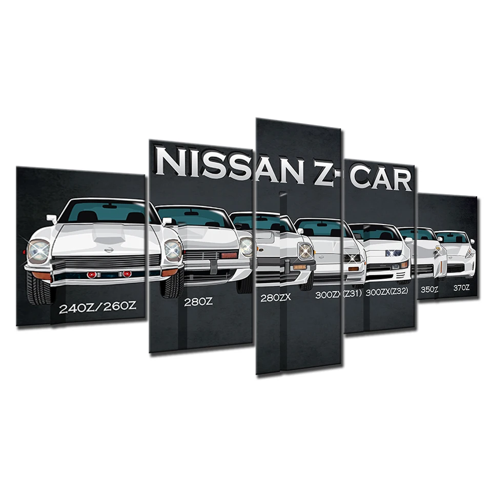 Постер на холсте с изображением исторических моделей Nissan Z 5 шт. | Дом и сад