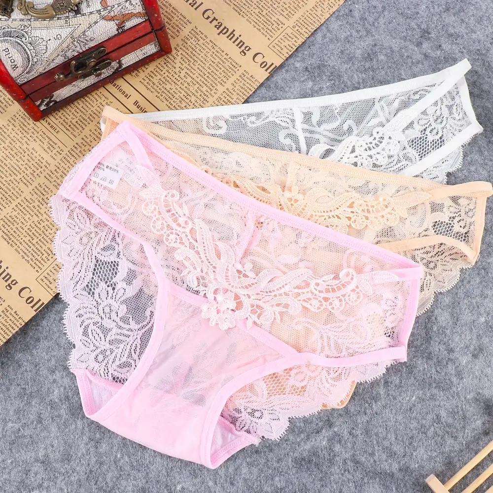 Сексуальные трусики женские прозрачные однотонные с низкой посадкой кружевные