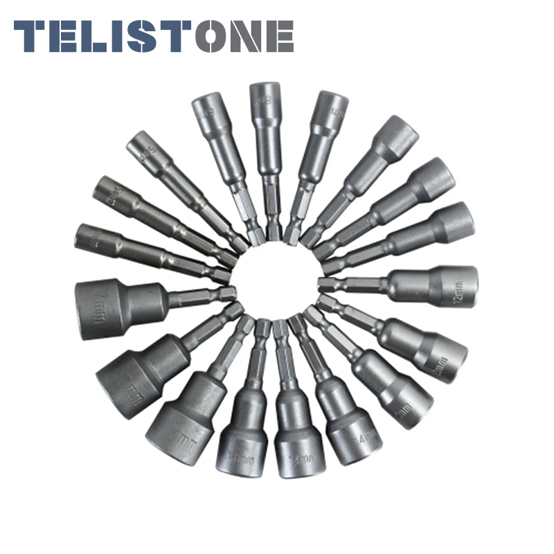 

TELISTONE 6mm~19mm Magnetic Hex Socket Sleeve Nozzles Nut Driver Set for Power Drills Impact Drivers Power Screwdriver Handle