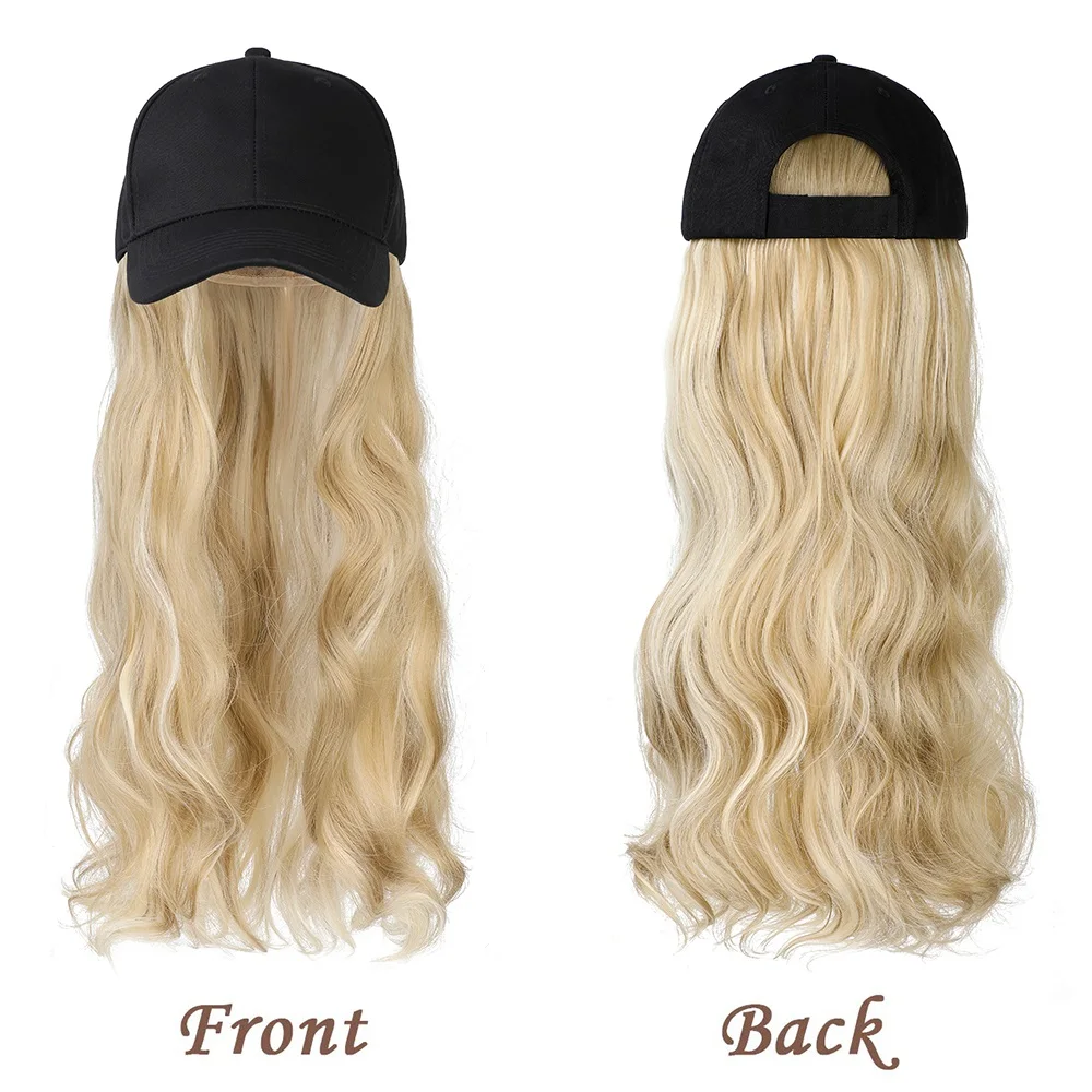 SHANGZI Long Wavy Synthetic Baseball Cap black white Hair Wigs Natural Removable wig hats Naturally Synthetic Hat Wig For Girl