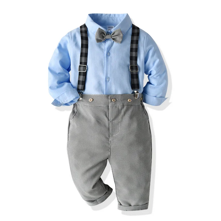 

Комплект одежды для маленьких мальчиков из 2 предметов, рубашка с длинным рукавом и галстуком-бабочкой и брюки на подтяжках