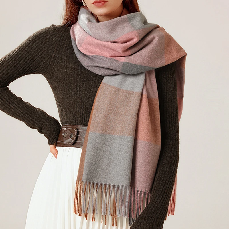 

Designer knitted spring winter women scarf plaid warm cashmere scarves shawls luxury brand neck bandana pashmina Foulard femme