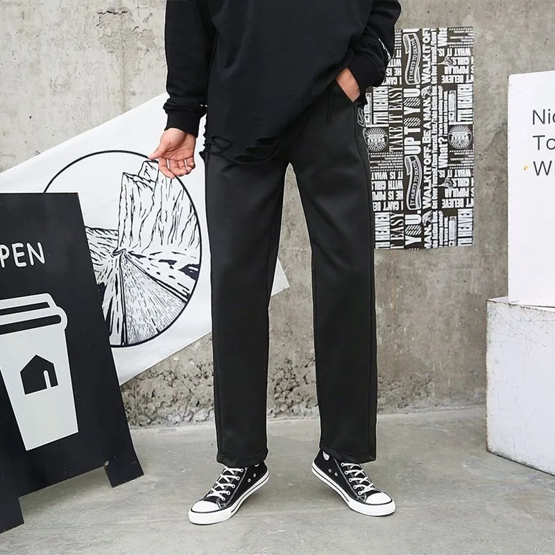 

Мужские спортивные брюки с широкими штанинами черного цвета с рисунком штаны в винтажном стиле, брюки с эластичным поясом Прямые повседнев...