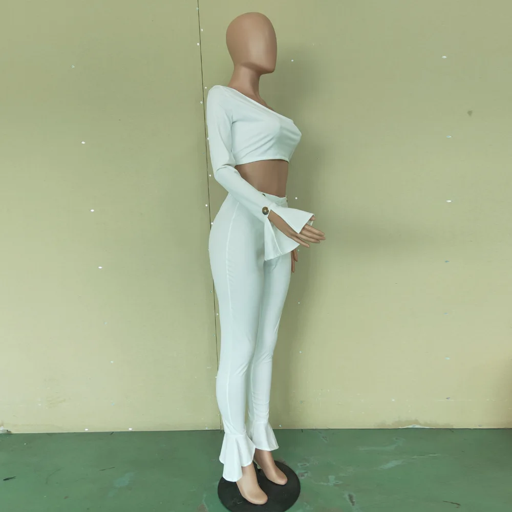 Комплект из двух предметов с открытыми плечами укороченный Топ длинным рукавом и