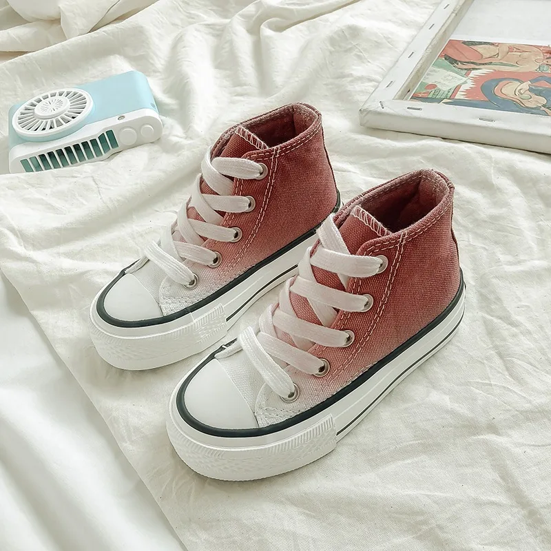 Детская парусиновая обувь с высоким берцем на шнуровке повседневная для