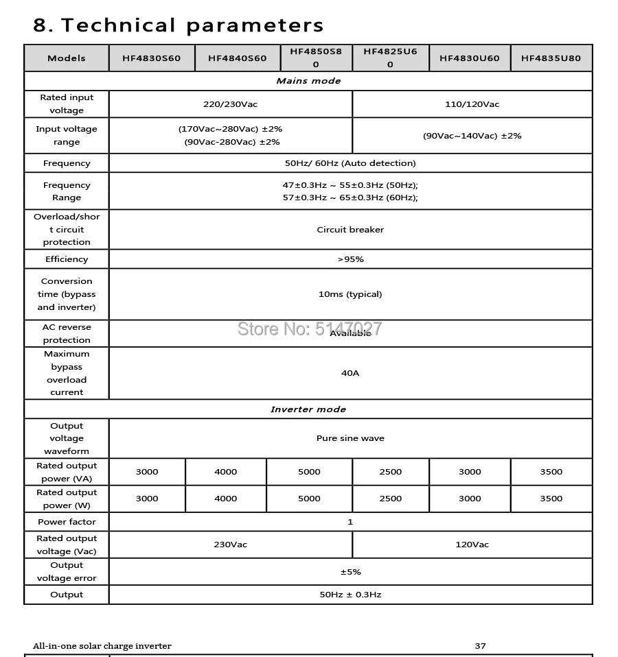 MPPT 48VDC 4000 Вт PV солнечные гибридные Инверторы питания с 48VDC 60A MPPT Солнечный контроллер заряда и зарядное устройство переменного тока UPS функция