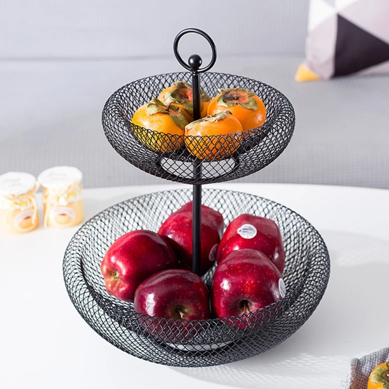 

2 Tier Fruit Basket Bowl Storage Metal Cast Iron Counter Hanging Stand for storing Organizing Vegetables Eggs Kitchen Home K0AA