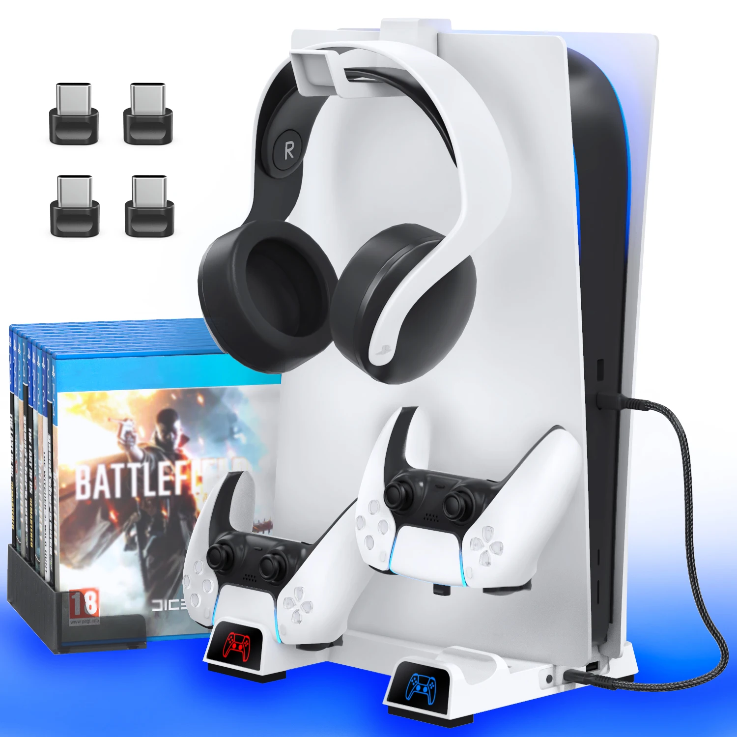 

OIVO for PS5 Controller Charger Console Vertical Cooling Stand with Game Slot Headset Stand For Sony Playstation5 Disc/Digital