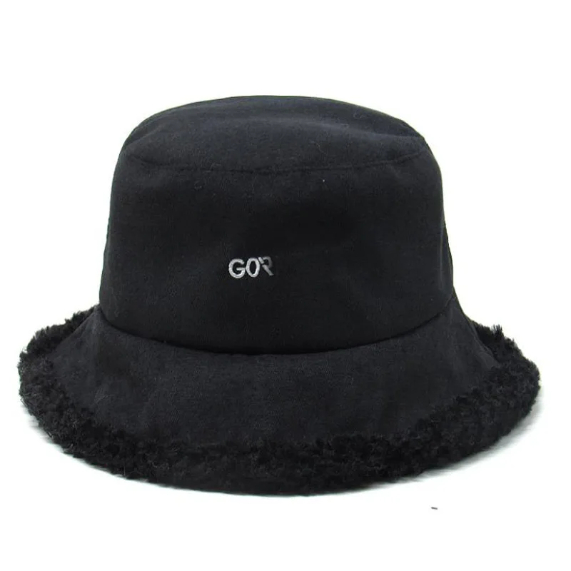 

Doitbest UCC Women Bucket hat lambswool Korean Letters fishing Hats Female warm winter Couples lady girls fisherman hat