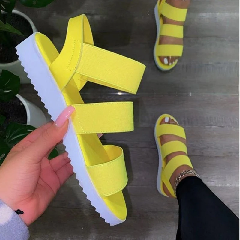 

Casual and comfortable all-match Hollow elastic band buckle Trifle bottom women's sandals Solid color plus size women's sandals