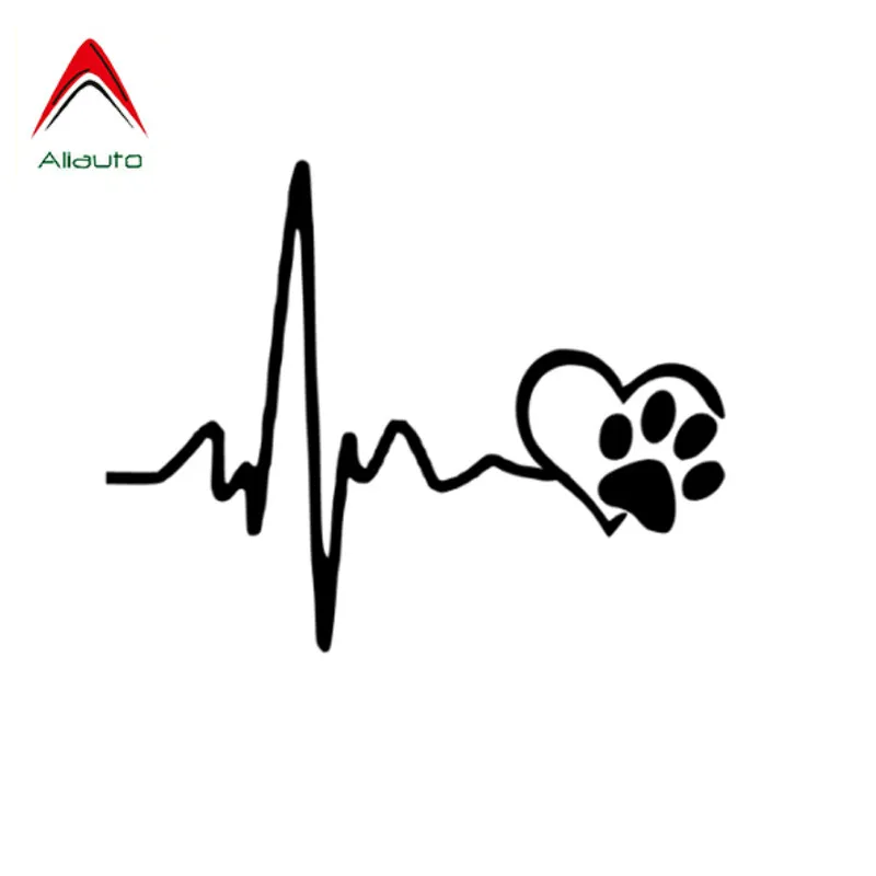 

Aliauto Creative Car Sticker Heartbeat Love Dog Footprints Vinyl Sunscreen Anti-UV Reflective Decals Black/Silver,13cm*10cm