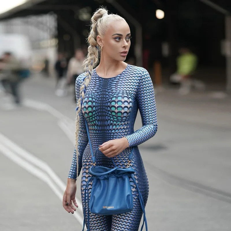 

Ladies 3D Printed Long Sleeve Bodycon Jumpsuits 2021 One Piece Outfit Women Streetwear Sexy Romper Clubwear