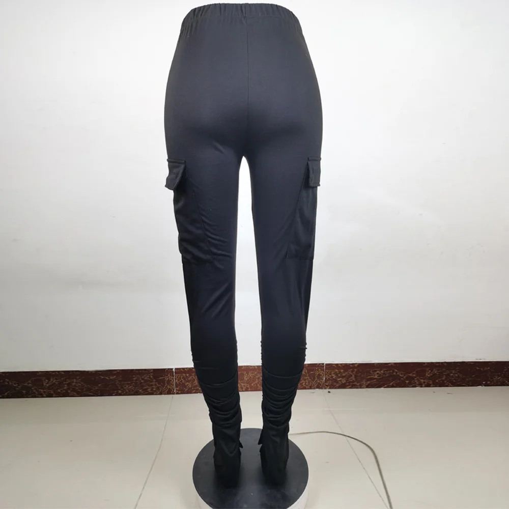 

2021 Winter Women Stacked joggers Pants Solid Color Drawstring Pocket Long Trousers Skinny Split Streetwear Clothes For Women