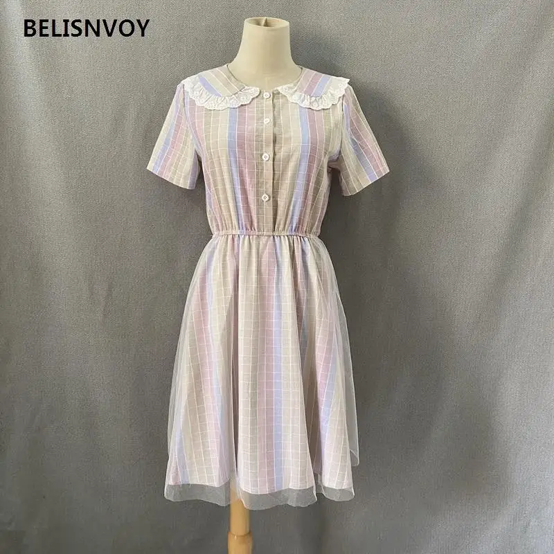 Новинка 2021 летние женские платья в стиле преппи кружевное милое платье с круглым