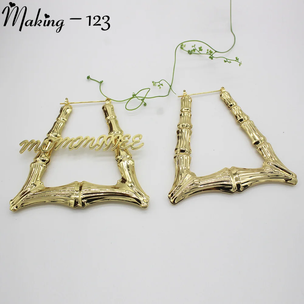 Making-123 50MM-70MM Triangle Bamboo Earrings Custom Hoop Bamboo Name Earrings Fashion Big Personalised Name Earrings women Gift