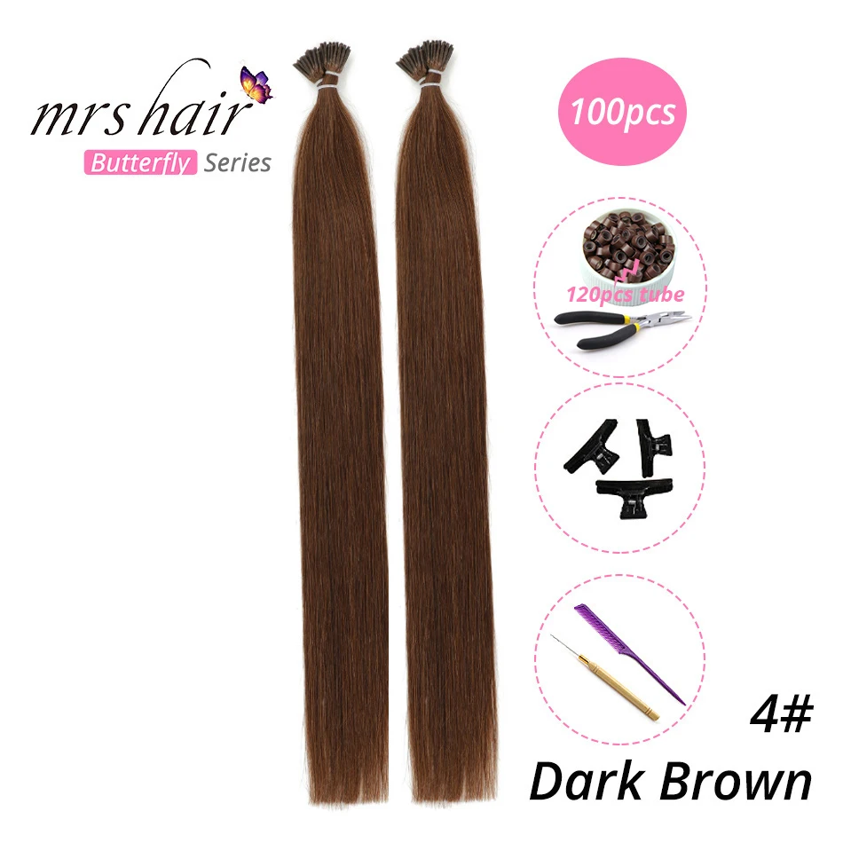 MRSHAIR, 1 г/шт., 16 дюймов, 20 дюймов, 24 дюйма, Предварительно Связанные волосы для наращивания, I Tip Machine, Remy, прямые человеческие волосы на капсулах, настоящие волосы, 50 шт - Цвет: KIT04-100