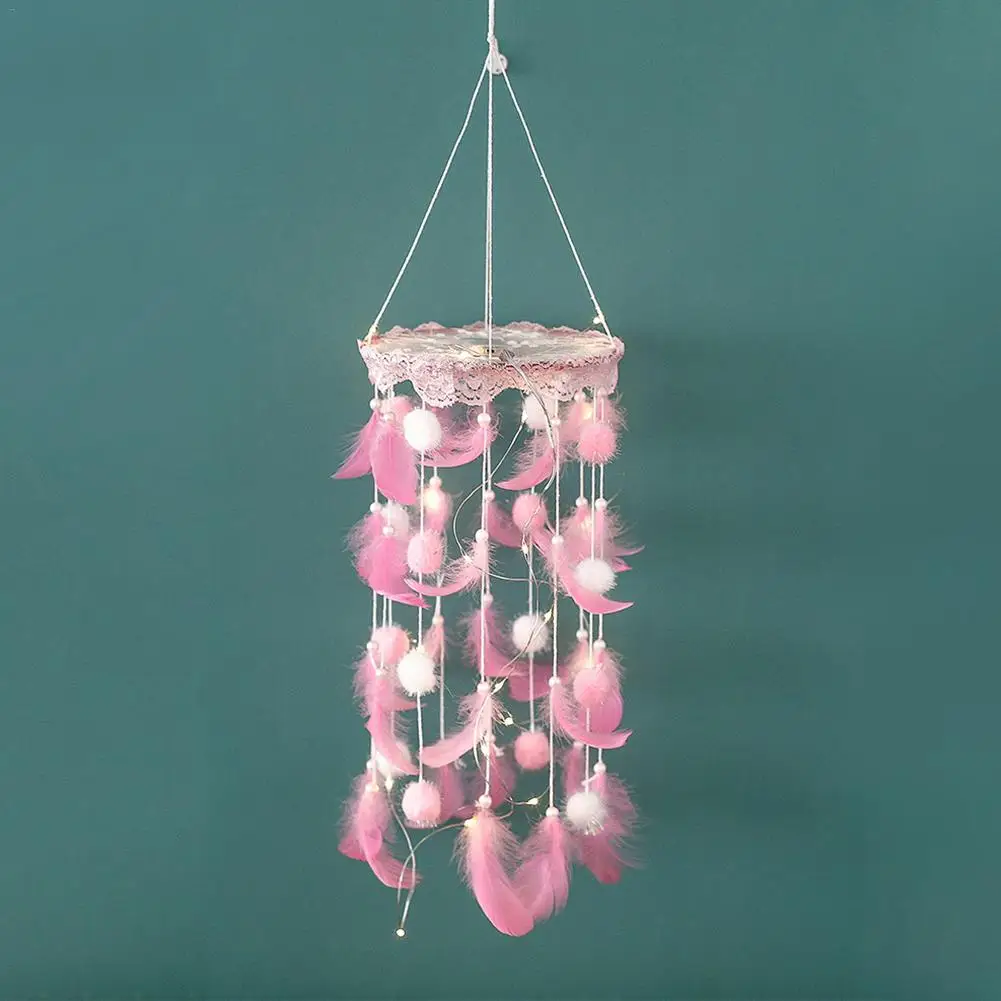 Ручная работа кулон в виде Ловца снов Pink поделки из перьев ветряные колокольчики