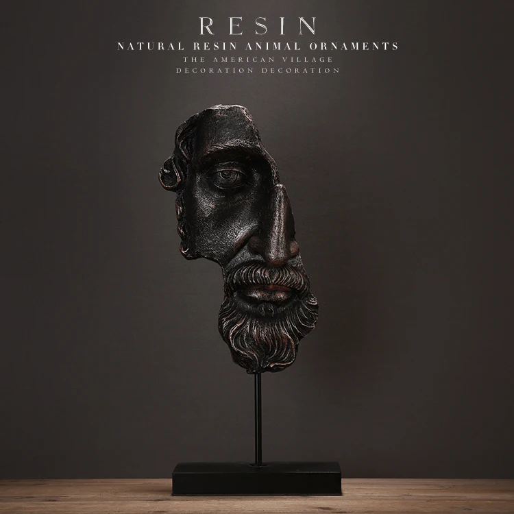 

American Country Vintage Resin Decoration Home Livingroom Table Art Half Face White Black Head Ornaments Study Desktop Crafts