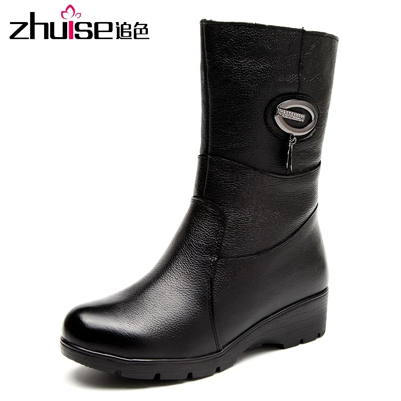 

2020 women's boots fall winter slope with middle-aged mother boots leather women boots Martin boots women mid-tube cotton boots