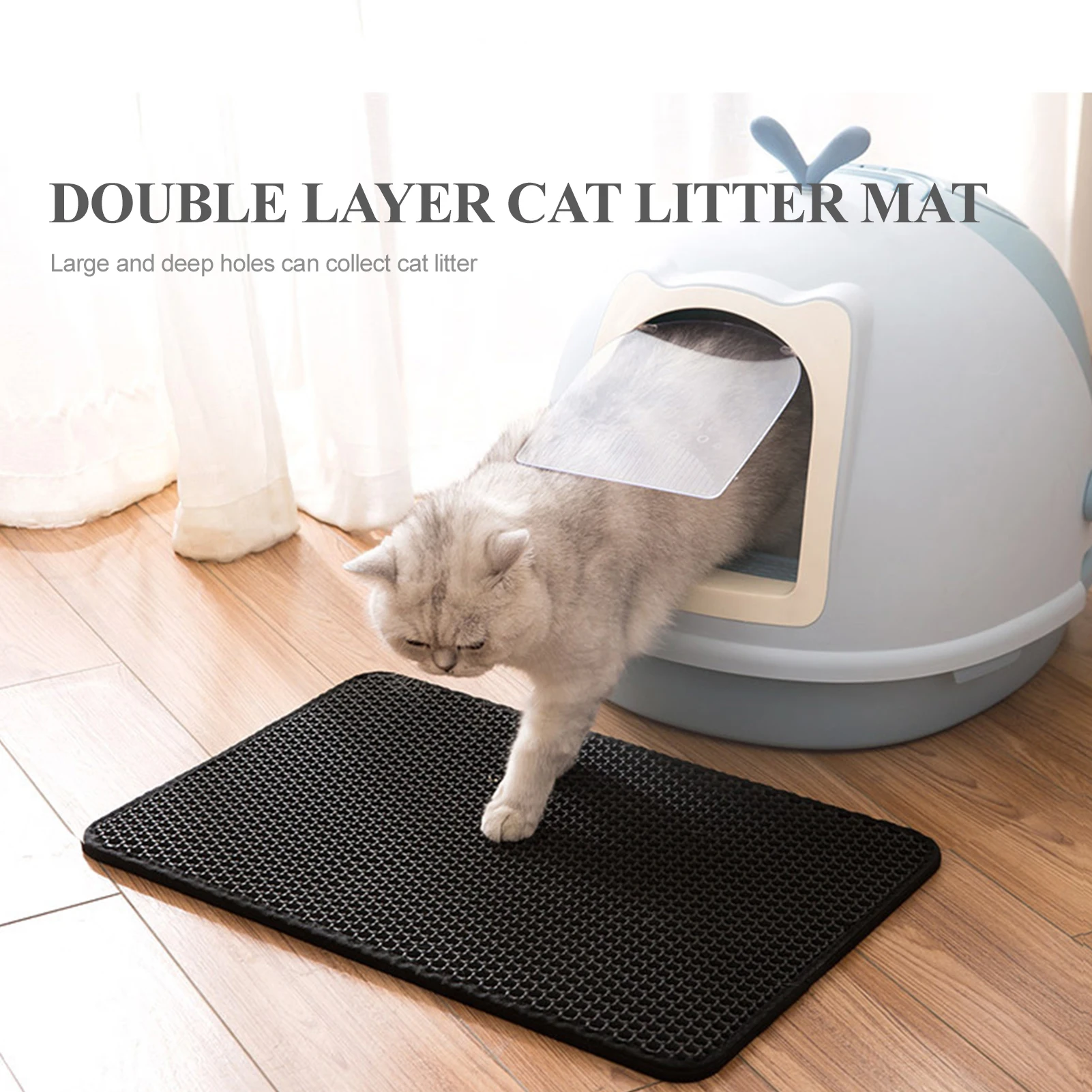 

Cat Litter Mat Double Layer Non-Slip Pets Litter Mat Honeycomb Waterproof Cat Feeding Mat Washable Pet Litter Catcher Clean Pad