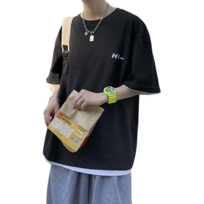 

2021 Short-Sleeved T-shirt Men's Trendy Half Sleeve Summer New Cotton round Neck Clothes Loose Printed T-shirt men clothing