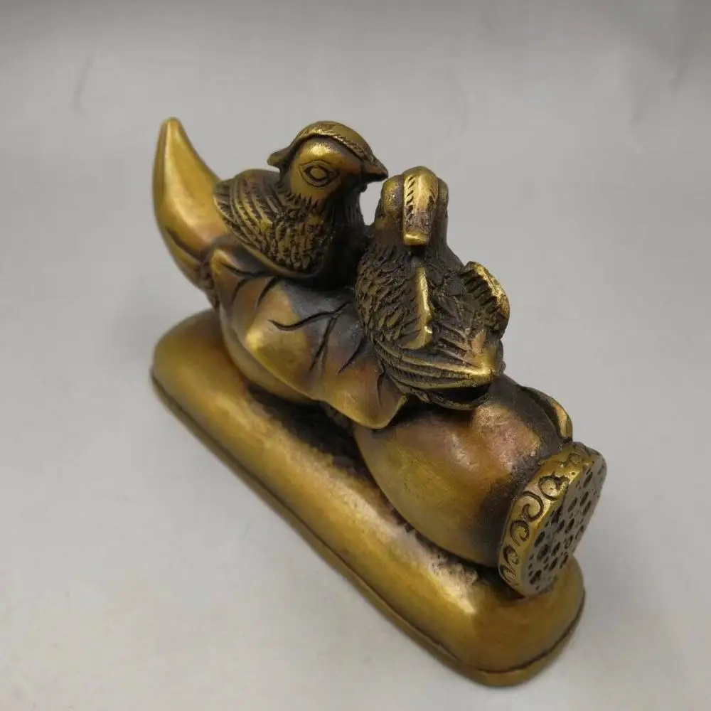 Китайская античная бронзовая скульптура корень лотоса утка-МАНДАРИНКА