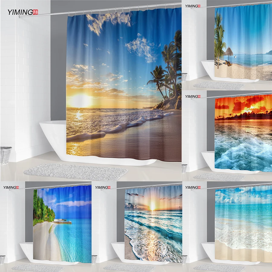 Пляжная 3d шторка для ванной комнаты водонепроницаемая душевая занавеска из