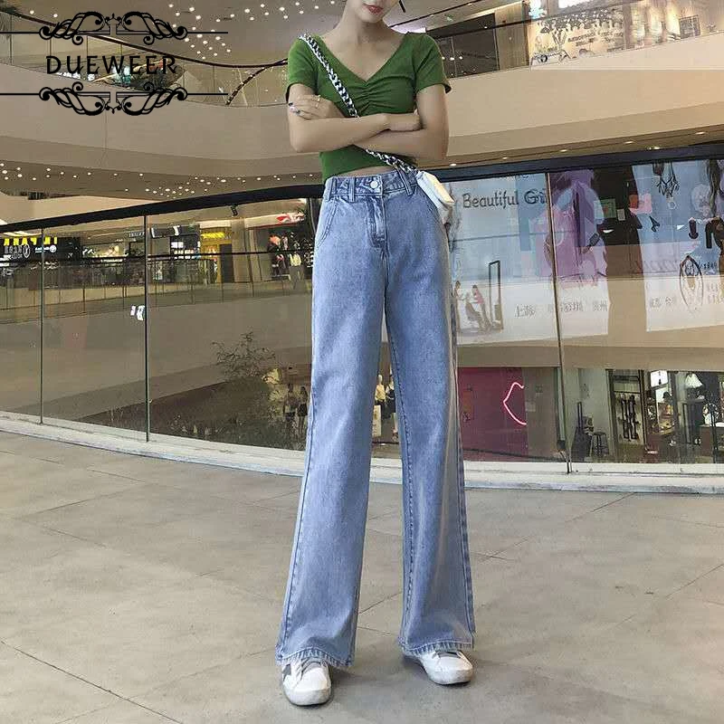 

Dueweer Jeans Women Wide Leg Trousers Washed Slim Solid Female Casual Loose Large Size Fashion Korean Style Streetwear Pants