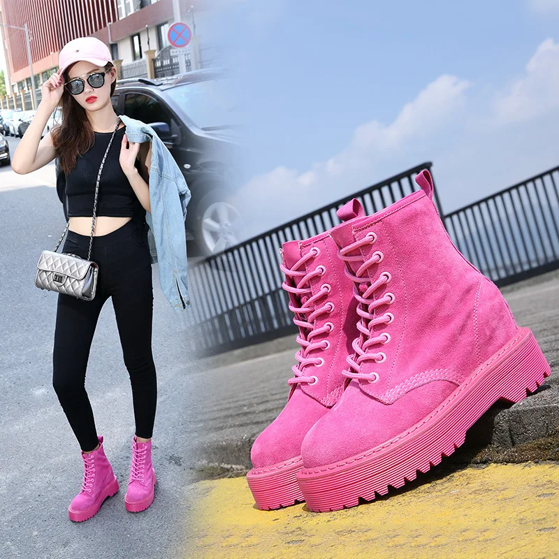 Женские ботильоны из спилка ботинки на плоской платформе женская обувь