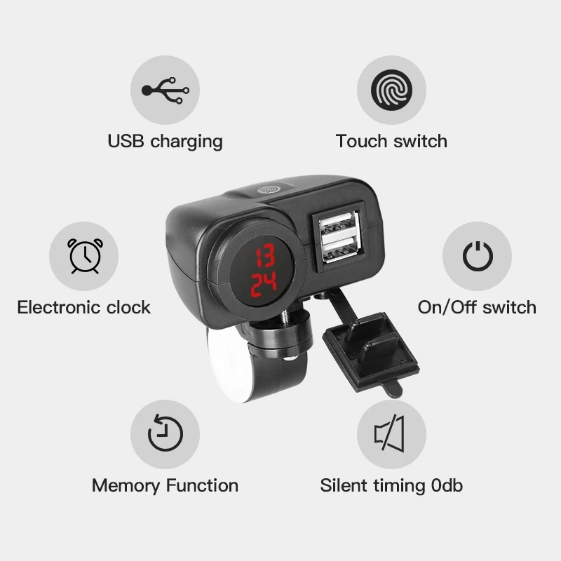 

Fast Motorcycle Charger Quick Charging Adapter with LED Digital Timer Manual Counter Electronic Clock Dual USB