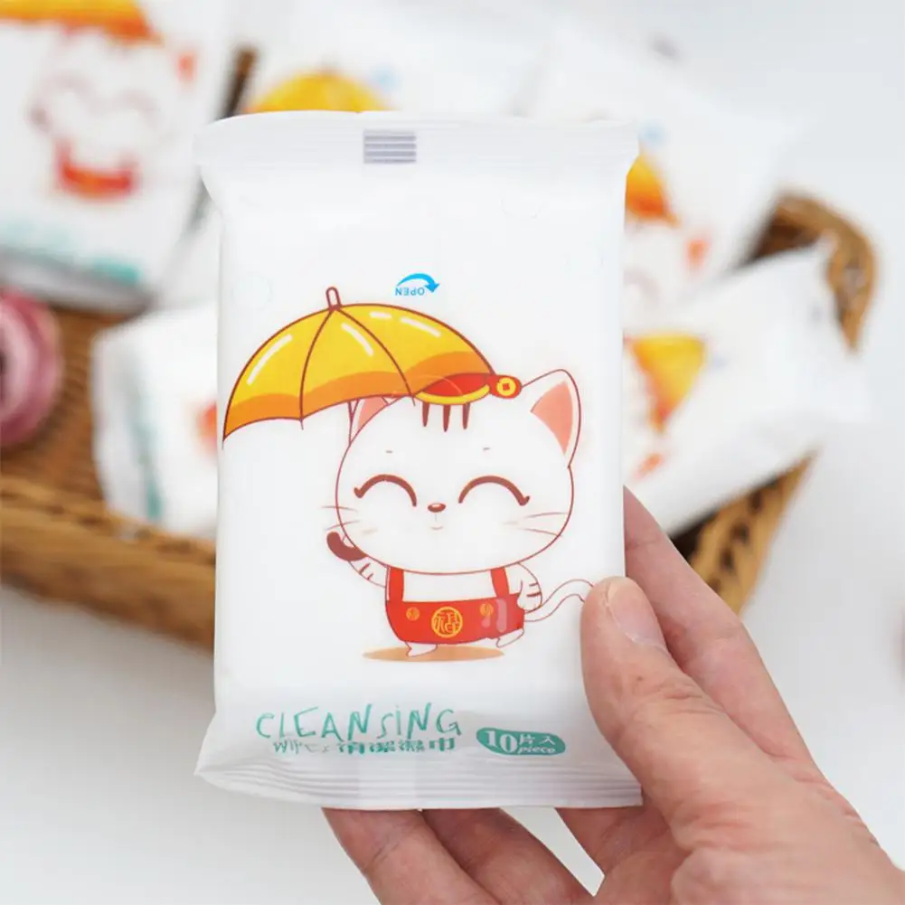 10 шт./пакет Портативный чистящие салфетки для лица Уход за кожей рук влажные