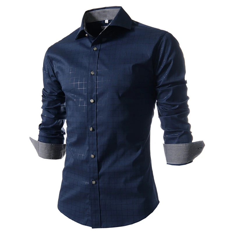 Men's Cotton Long Sleeve Plaid Slim Fit Button Down Dress Shirt Stand Collar Casual Party Shirt stand collar raglan sleeve button design t shirt