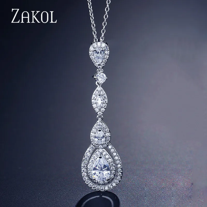 Роскошные Длинные подвески и ожерелья ZAKOL с кубическим цирконием грушевидной