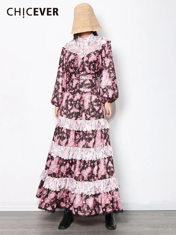 

Женский кружевной комплект из двух предметов с принтом CHICEVER, рубашка с длинными рукавами и воротником-стойкой, юбки с высокой талией, винтаж...