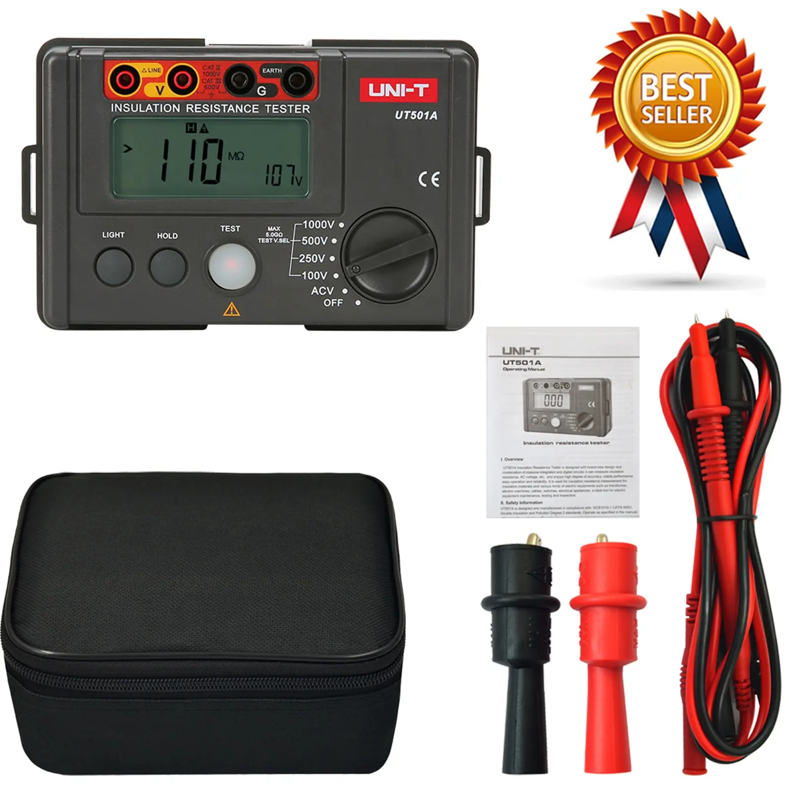 

UNI-T UT501A 1000V Insulation Earth Ground Resistance Meter Megger Auto Range Ohm Tester Megohmmeter VoltmeterTester